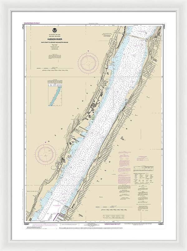 Nautical Chart-12341 Hudson River Days Point-george Washington Bridge - Framed Print