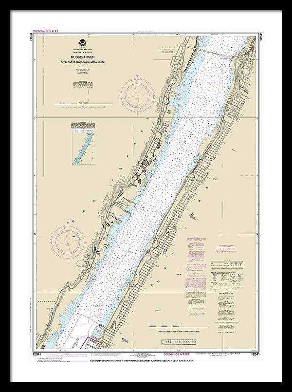 Nautical Chart-12341 Hudson River Days Point-george Washington Bridge - Framed Print