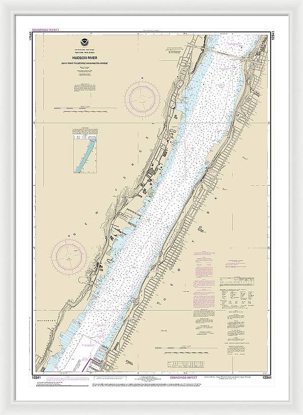 Nautical Chart-12341 Hudson River Days Point-george Washington Bridge - Framed Print