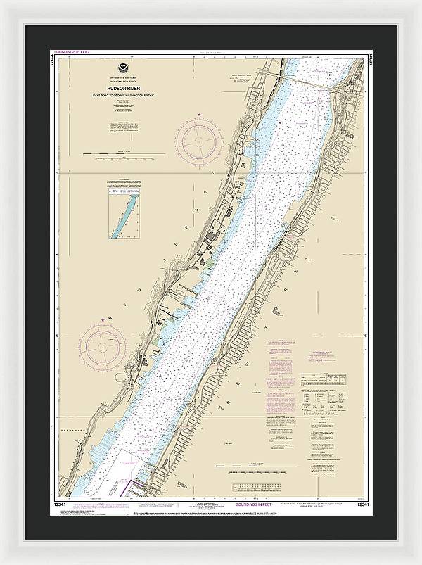 Nautical Chart-12341 Hudson River Days Point-george Washington Bridge - Framed Print