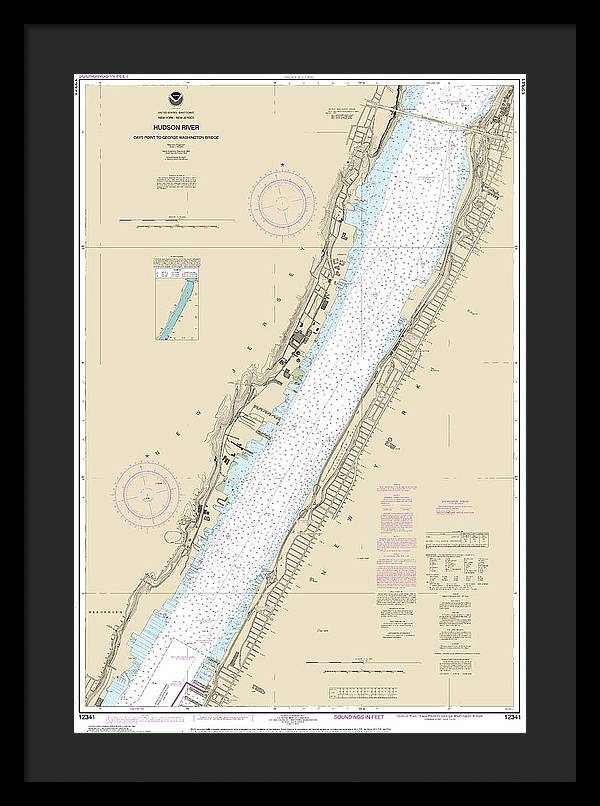 Nautical Chart-12341 Hudson River Days Point-george Washington Bridge - Framed Print