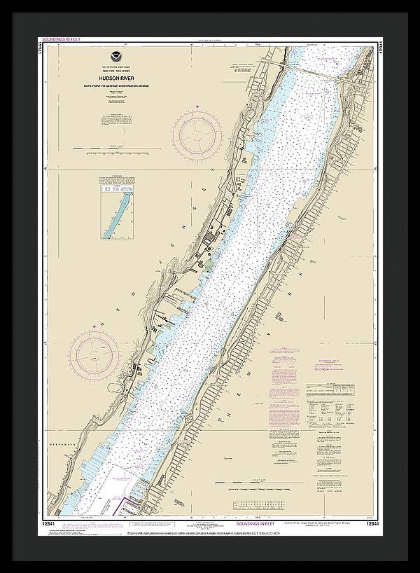 Nautical Chart-12341 Hudson River Days Point-george Washington Bridge - Framed Print