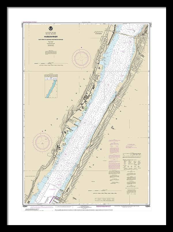 Nautical Chart-12341 Hudson River Days Point-george Washington Bridge - Framed Print