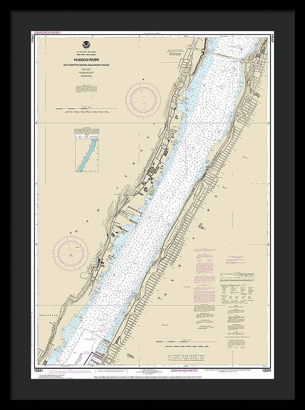 Nautical Chart-12341 Hudson River Days Point-george Washington Bridge - Framed Print