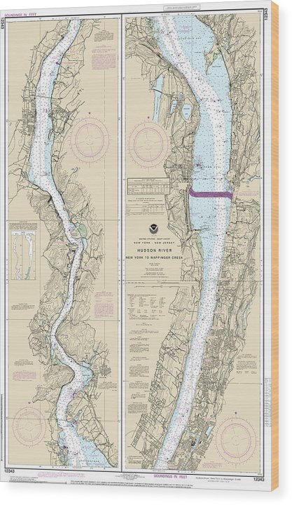 Nautical Chart-12343 Hudson River New York-Wappinger Creek Wood Print
