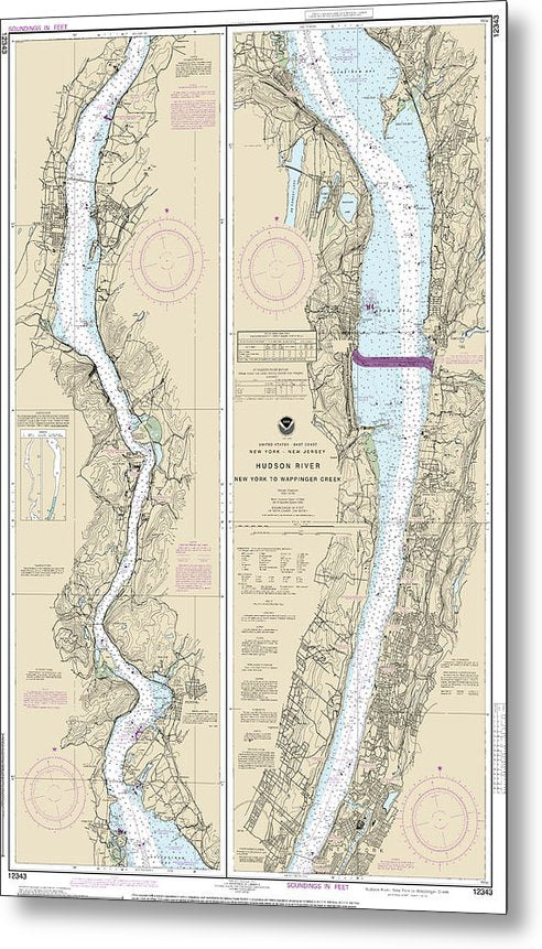 A beuatiful Metal Print of the Nautical Chart-12343 Hudson River New York-Wappinger Creek - Metal Print by SeaKoast.  100% Guarenteed!