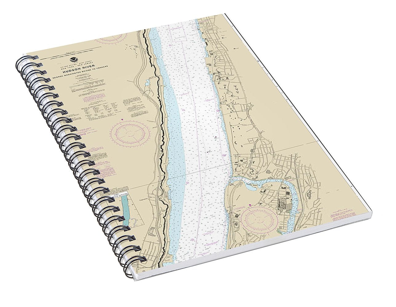 Nautical Chart-12345 Hudson River George Washington Bridge-yonkers - Spiral Notebook