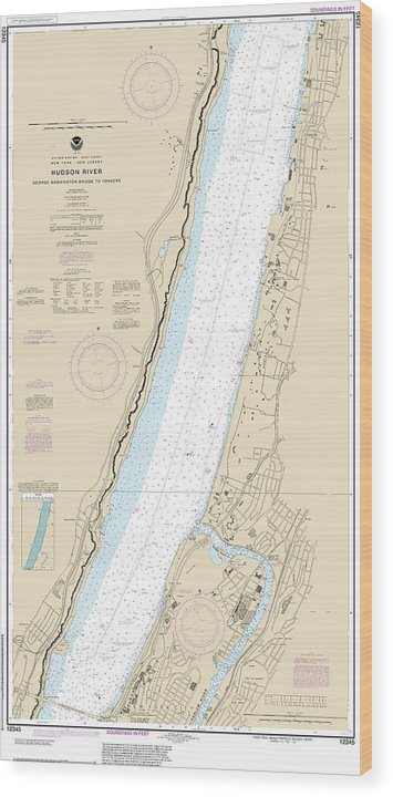 Nautical Chart-12345 Hudson River George Washington Bridge-Yonkers Wood Print