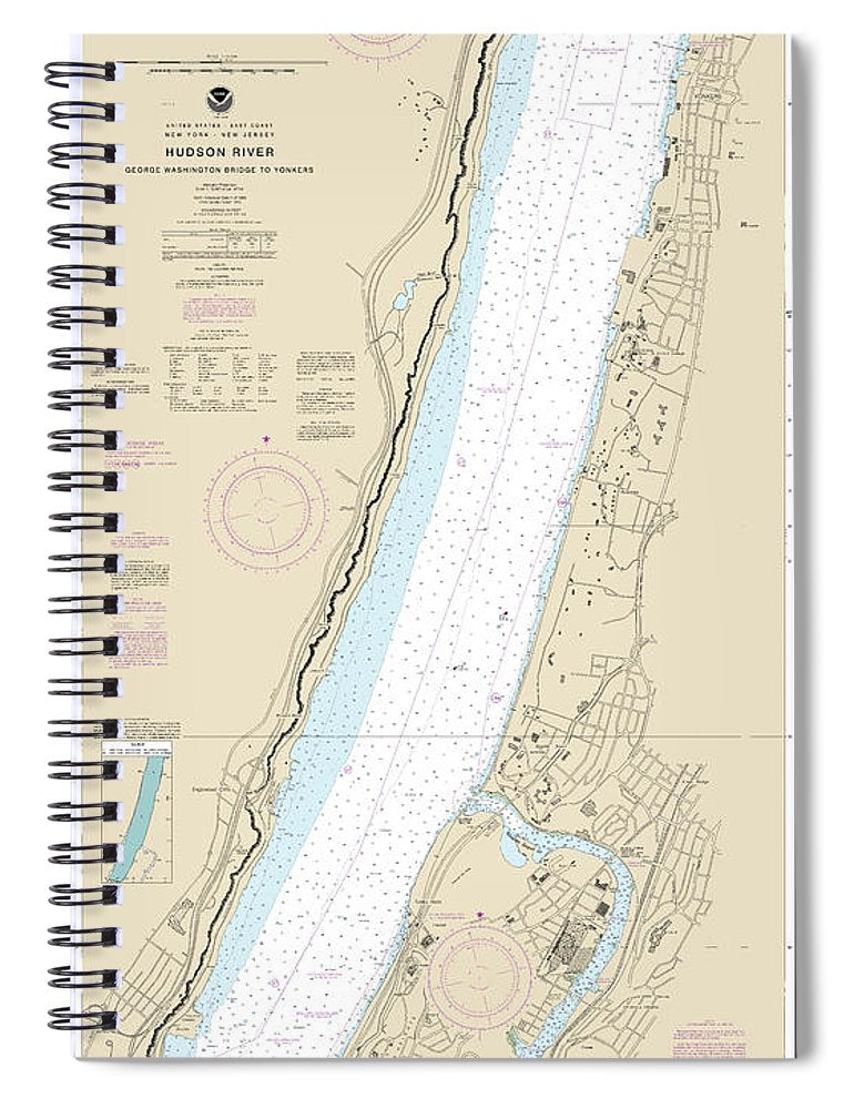 Nautical Chart 12345 Hudson River George Washington Bridge Yonkers Spiral Notebook