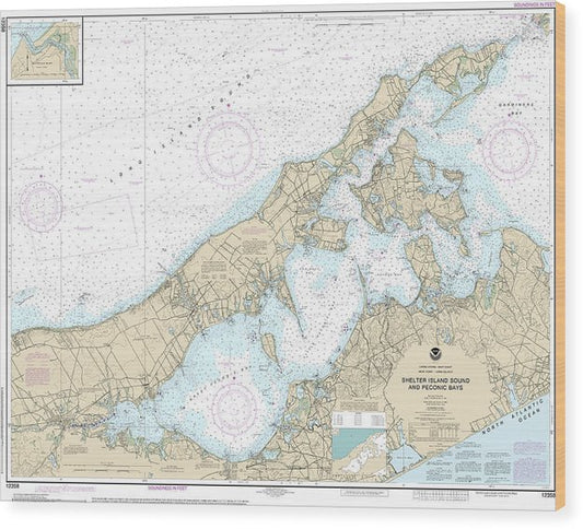 Nautical Chart-12358 New York Long Island, Shelter Island Sound-Peconic Bays, Mattituck Inlet Wood Print