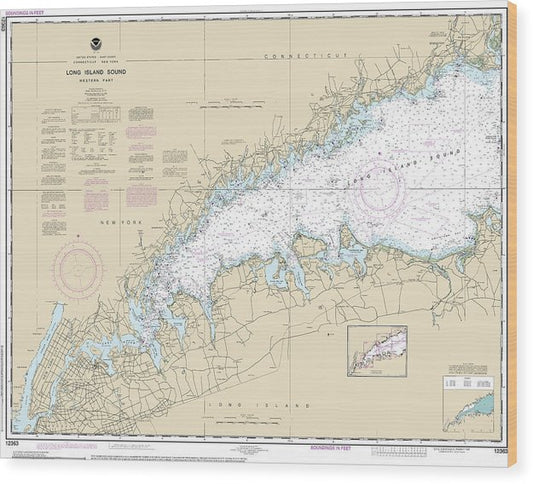 Nautical Chart-12363 Long Island Sound Western Part Wood Print