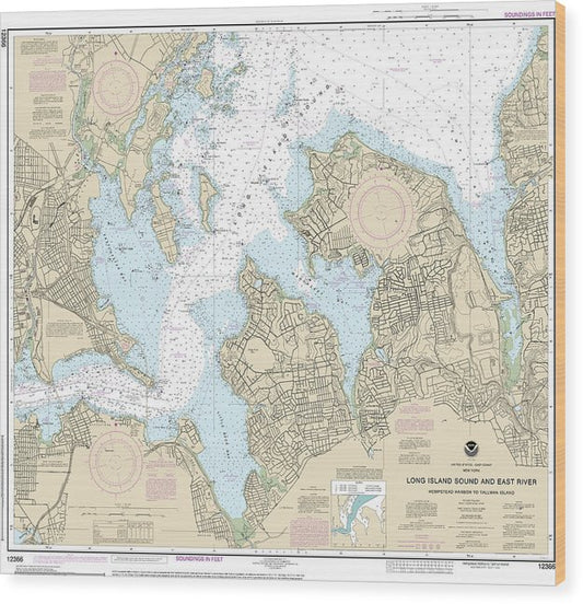 Nautical Chart-12366 Long Island Sound-East River Hempstead Harbor-Tallman Island Wood Print