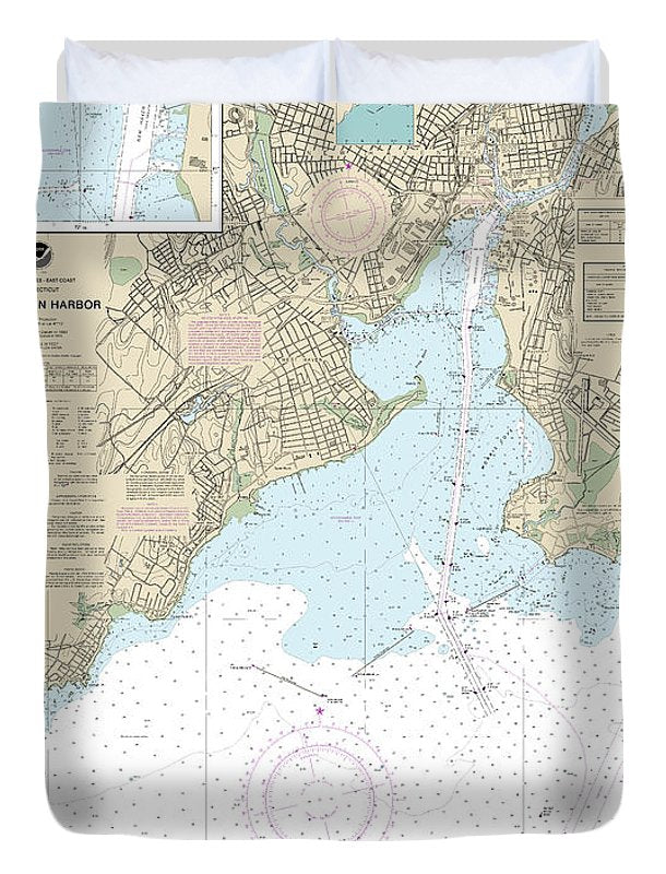Nautical Chart-12371 New Haven Harbor, New Haven Harbor (inset) - Duvet Cover