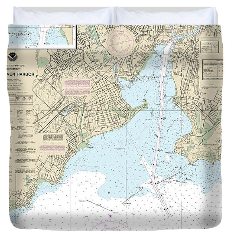 Nautical Chart 12371 New Haven Harbor, New Haven Harbor (Inset) Duvet Cover