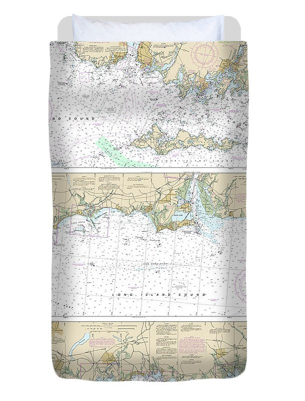 Nautical Chart-12372 Long Island Sound-watch Hill-new Haven Harbor - Duvet Cover