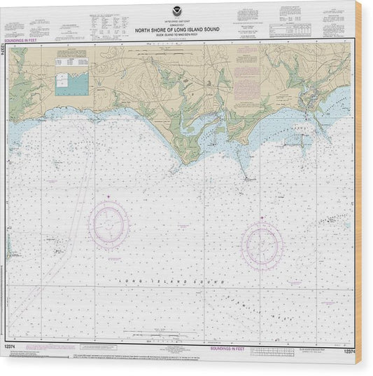 Nautical Chart-12374 North Shore-Long Island Sound Duck Island-Madison Reef Wood Print