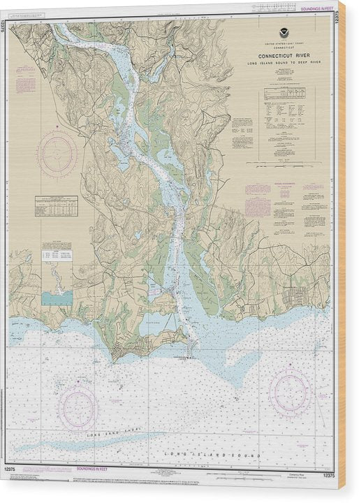 Nautical Chart-12375 Connecticut River Long Lsland Sound-Deep River Wood Print