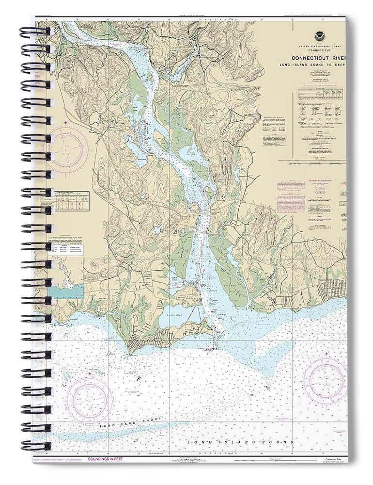 Nautical Chart 12375 Connecticut River Long Lsland Sound Deep River Spiral Notebook