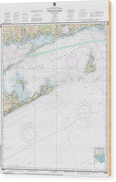 Nautical Chart-13205 Block Island Sound-Approaches Wood Print