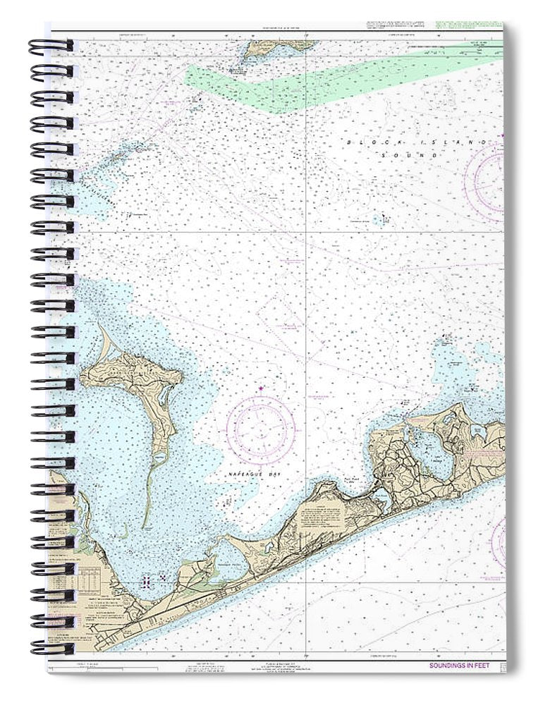 Nautical Chart 13209 Block Island Sound Gardiners Bay, Montauk Harbor Spiral Notebook