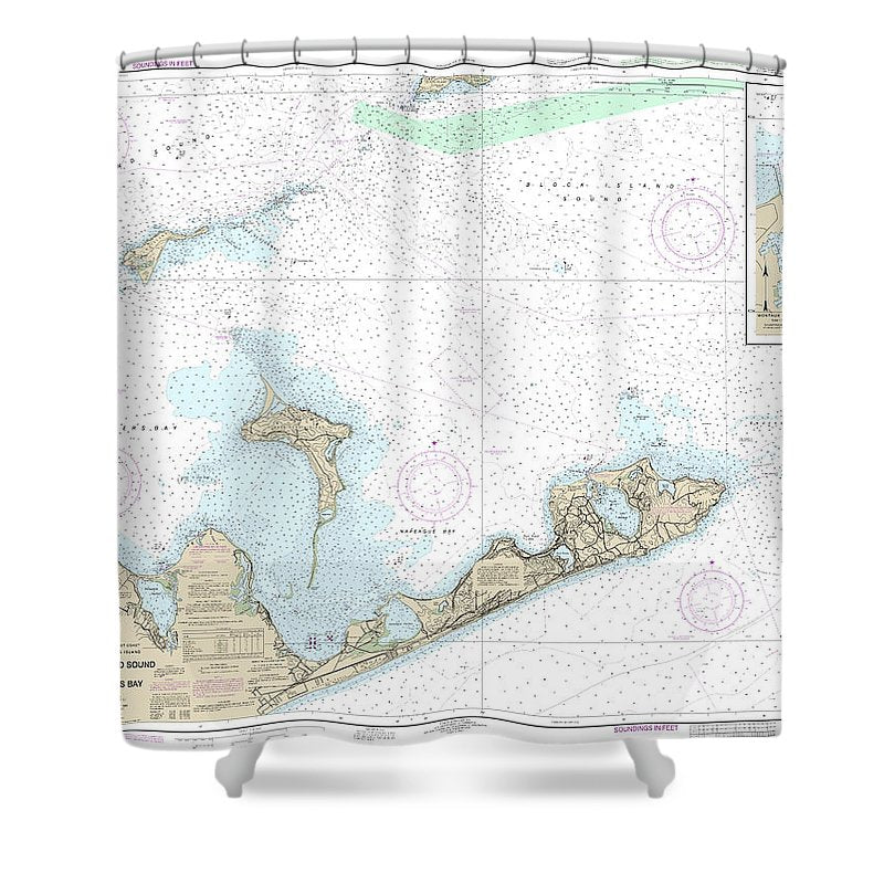 Nautical Chart 13209 Block Island Sound Gardiners Bay, Montauk Harbor Shower Curtain