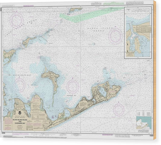 Nautical Chart-13209 Block Island Sound-Gardiners Bay, Montauk Harbor Wood Print