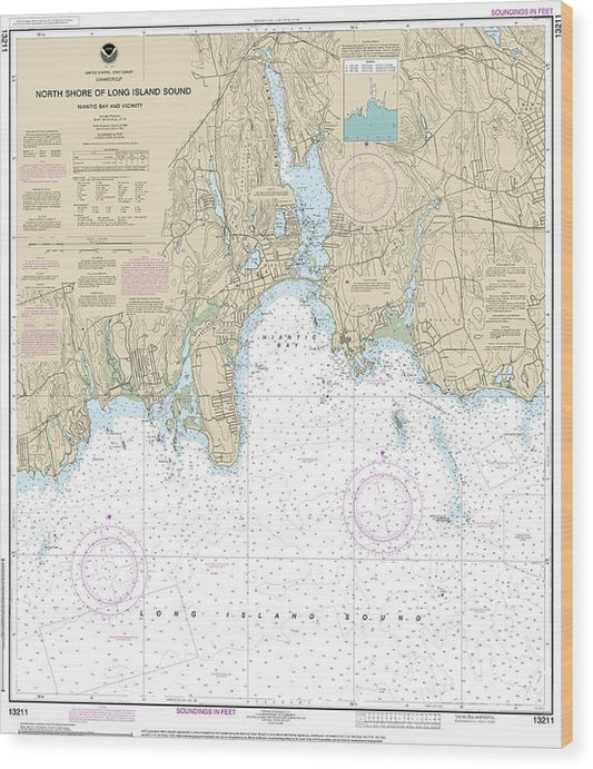 Nautical Chart-13211 North Shore-Long Island Sound Niantic Bay-Vicinity Wood Print