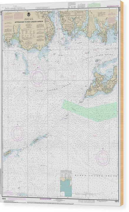 Nautical Chart-13212 Approaches-New London Harbor Wood Print