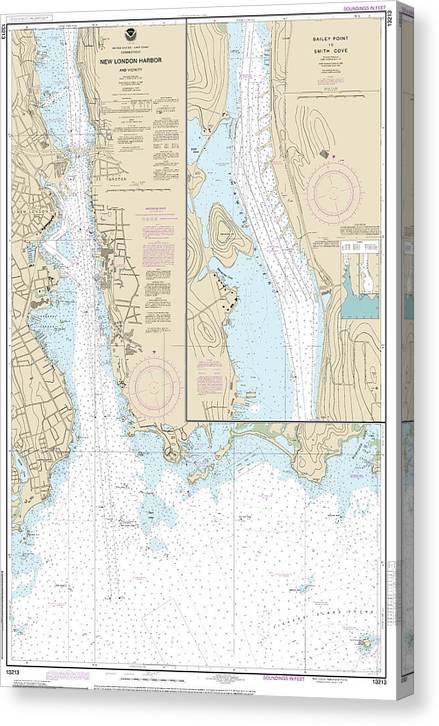 Nautical Chart-13213 New London Harbor-Vicinity, Bailey Point-Smith Cove Canvas Print