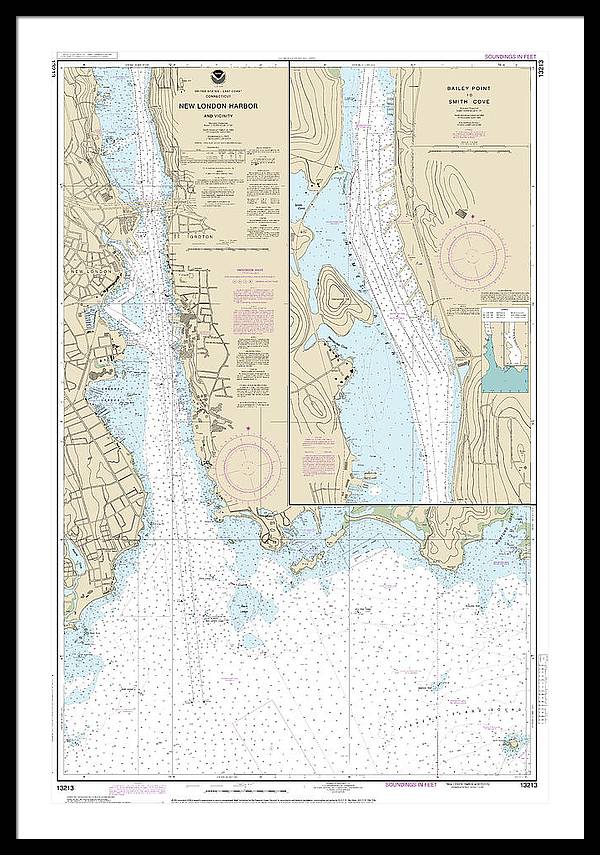 Nautical Chart-13213 New London Harbor-vicinity, Bailey Point-smith Cove - Framed Print