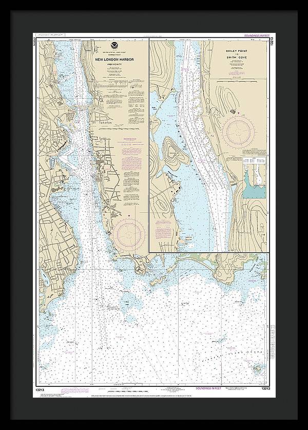 Nautical Chart-13213 New London Harbor-vicinity, Bailey Point-smith Cove - Framed Print