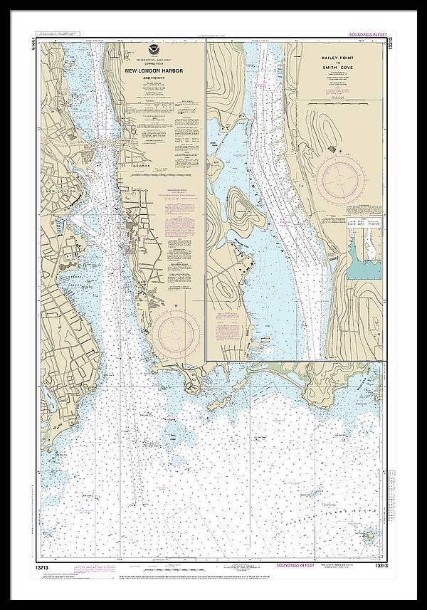 Nautical Chart-13213 New London Harbor-vicinity, Bailey Point-smith Cove - Framed Print