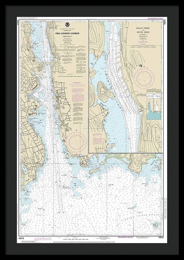 Nautical Chart-13213 New London Harbor-vicinity, Bailey Point-smith Cove - Framed Print