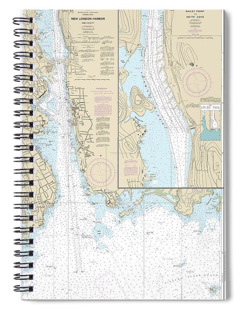 Nautical Chart 13213 New London Harbor Vicinity, Bailey Point Smith Cove Spiral Notebook