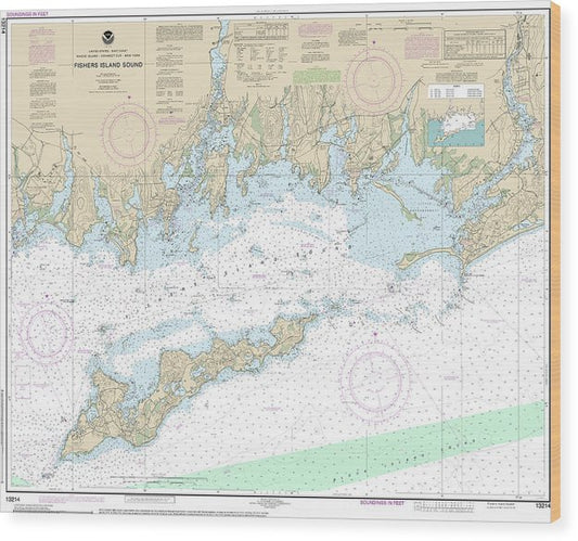 Nautical Chart-13214 Fishers Island Sound Wood Print