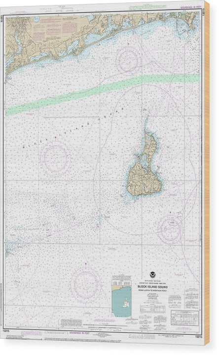 Nautical Chart-13215 Block Island Sound Point Judith-Montauk Point Wood Print