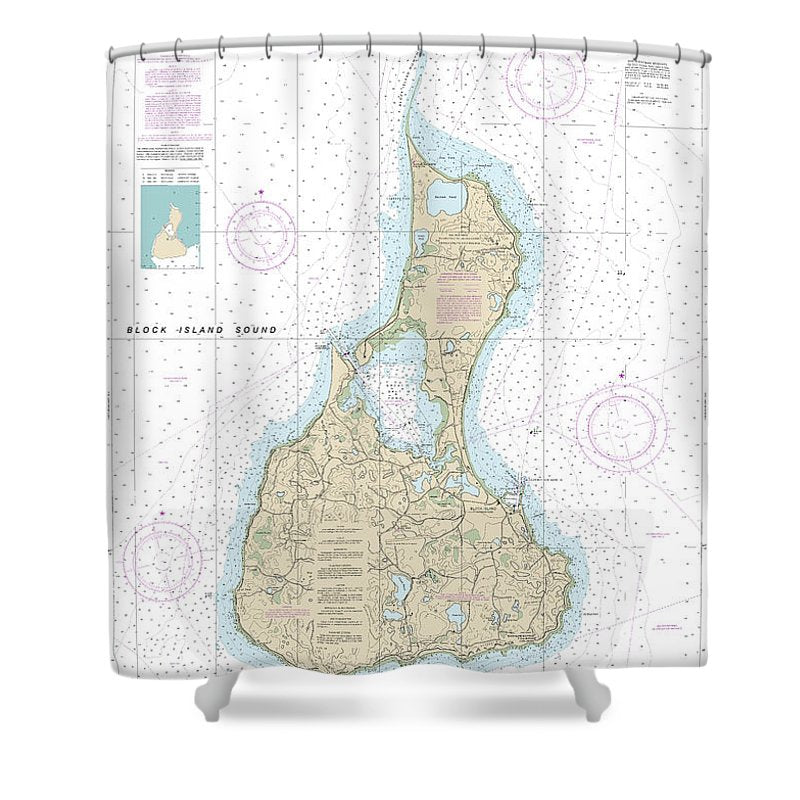 Nautical Chart 13217 Block Island Shower Curtain