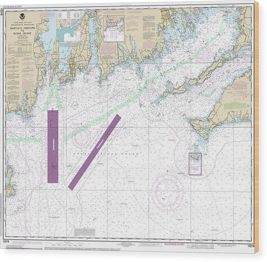 Nautical Chart-13218 Marthas Vineyard-Block Island Wood Print
