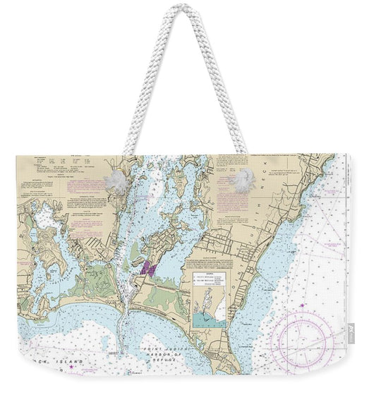 Nautical Chart-13219 Point Judith Harbor - Weekender Tote Bag