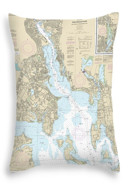 Nautical Chart-13224 Providence River-head-narragansett Bay - Throw Pillow