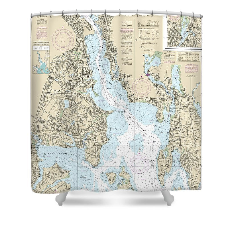 Nautical Chart 13224 Providence River Head Narragansett Bay Shower Curtain