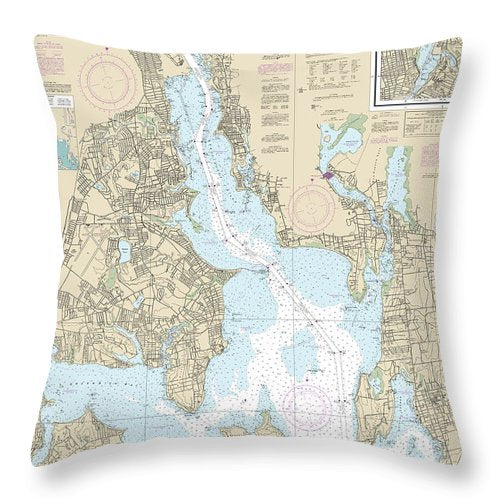 Nautical Chart-13224 Providence River-head-narragansett Bay - Throw Pillow