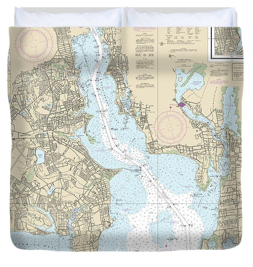 Nautical Chart 13224 Providence River Head Narragansett Bay Duvet Cover