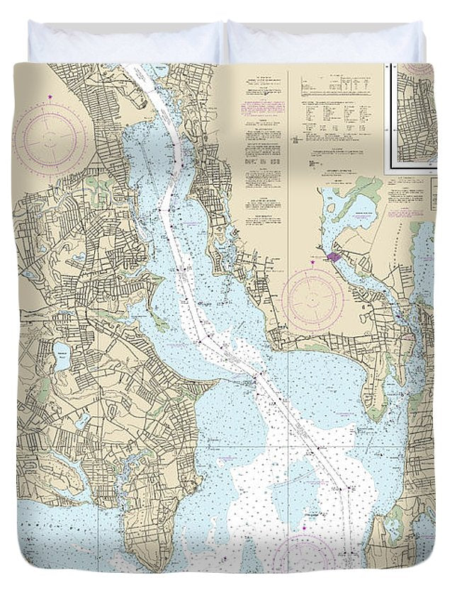 Nautical Chart-13224 Providence River-head-narragansett Bay - Duvet Cover