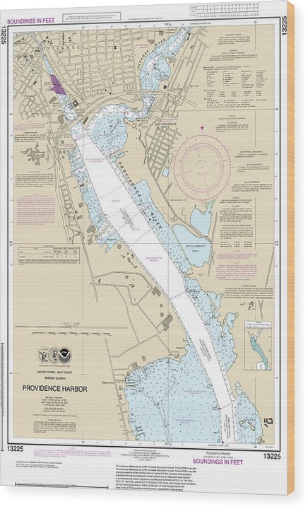 Nautical Chart-13225 Providence Harbor Wood Print