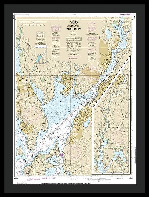 Nautical Chart-13226 Mount Hope Bay - Framed Print