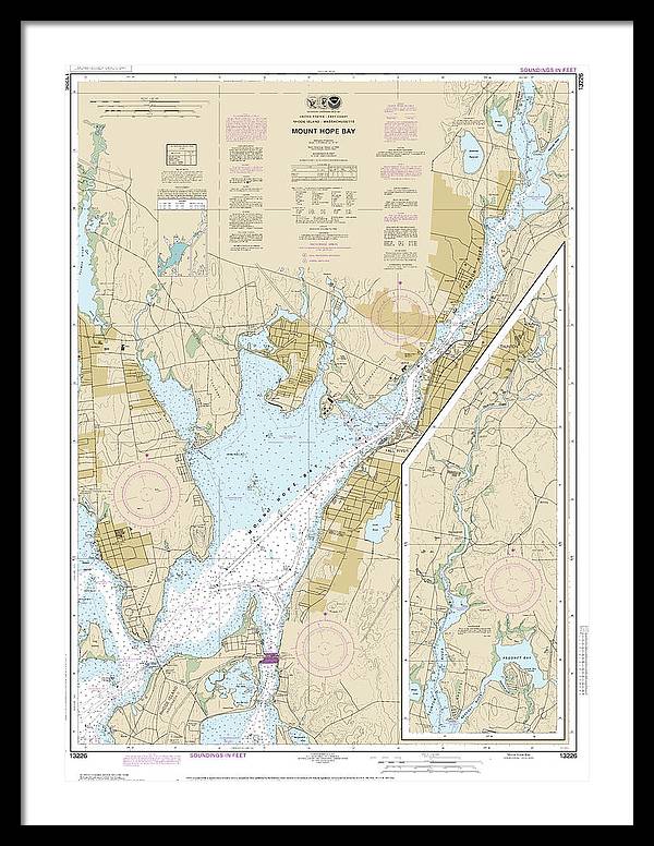 Nautical Chart-13226 Mount Hope Bay - Framed Print