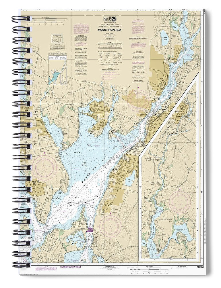 Nautical Chart 13226 Mount Hope Bay Spiral Notebook