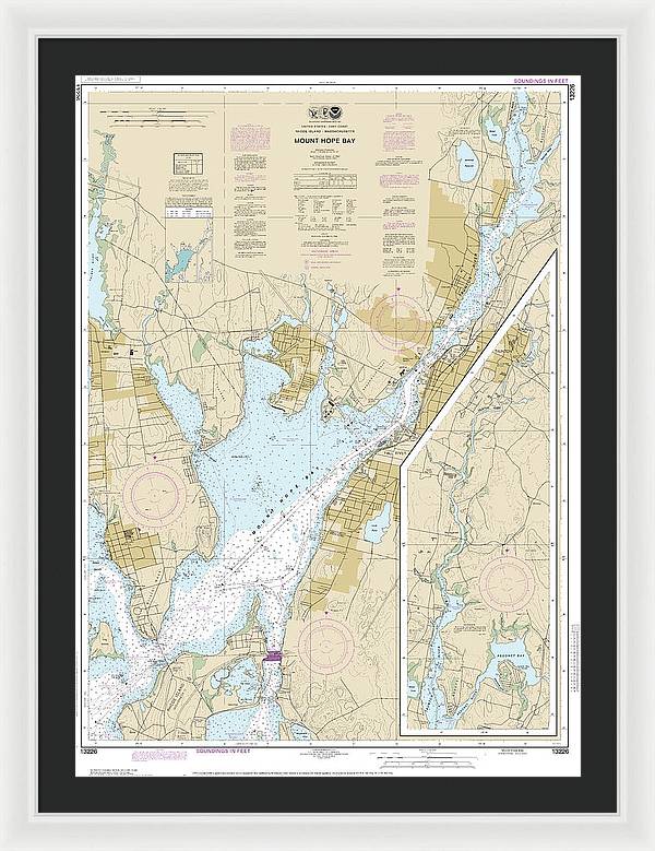 Nautical Chart-13226 Mount Hope Bay - Framed Print