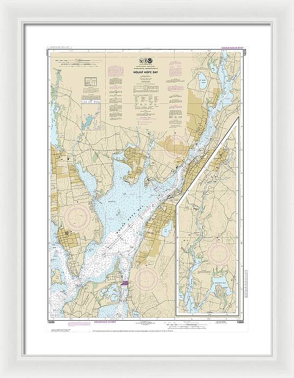 Nautical Chart-13226 Mount Hope Bay - Framed Print